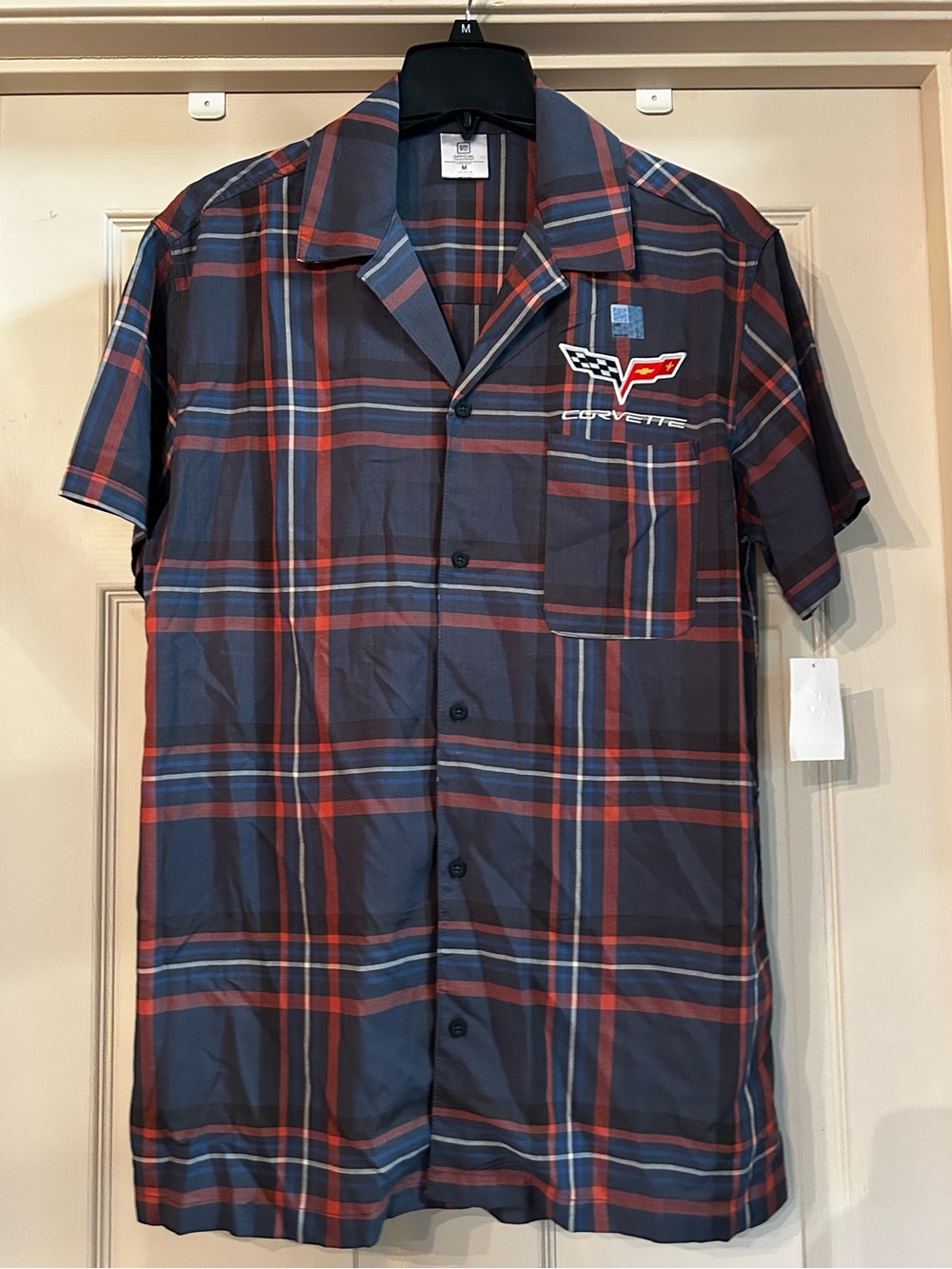 NWT GM Apparel Plaid Short-Sleeve Button-Down Corvette Branded Mem’s Medium